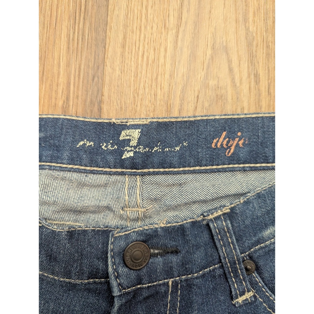 7 For All Mankind Dojo Jeans 28x34 Blue Medium Wash Straight Skinny Chain Sequin - Picture 2 of 16